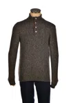 Fedeli Wool-cashmere Marled Turtleneck Knit Quarter Button Up Sweater In Brown