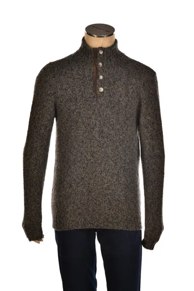 Fedeli Wool-cashmere Marled Turtleneck Knit Quarter Button Up Sweater In Brown