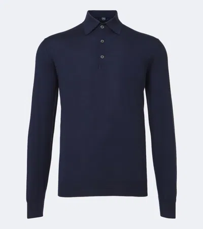 Fedeli Wool Polo Sweater In Blue