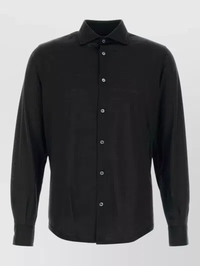 Fedeli Wool Shirt Button Cuffs Long Sleeves In Black