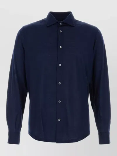 Fedeli Wool Shirt Long Sleeves Button Cuffs In Blue