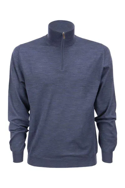 Fedeli Wool Zipped Sweater In Blue