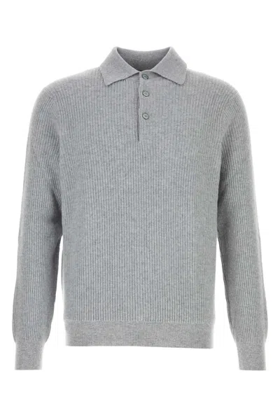 Fedeli Cashmere Wool Polo Jumper In Gray