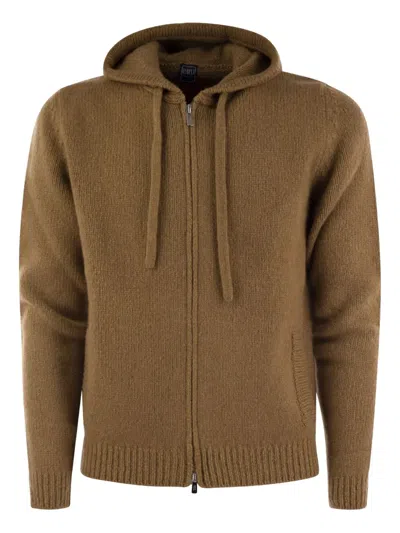 Fedeli Pure Cashmere Hooded Cardigan In Brown