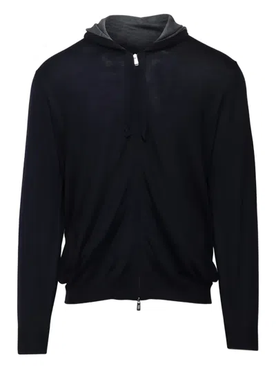 Fedeli Zip Knit Hooded Jacket In Black