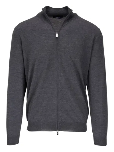 Fedeli Zip-neck Wool Cardigan In Gray