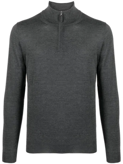 Fedeli Zip-up High-neck Jumper In Grey