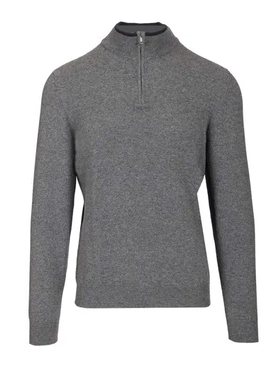 Fedeli Zip-up Polo Shirt Knitwear Grey In Gray