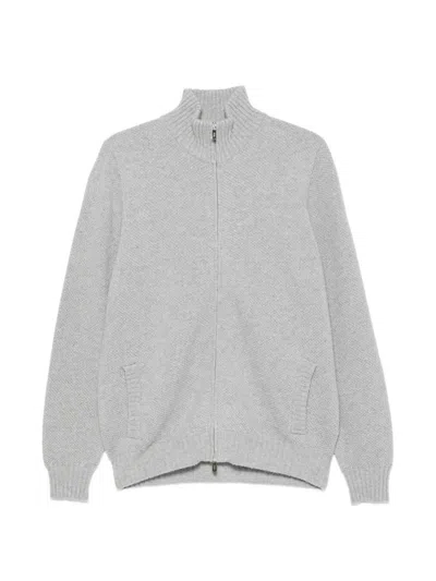 Fedeli Zip-fastening Waffle-knit Cardigan In Gray