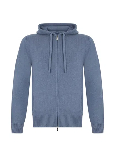 Fedeli Zip-up Cashmere Hoodie In Blue