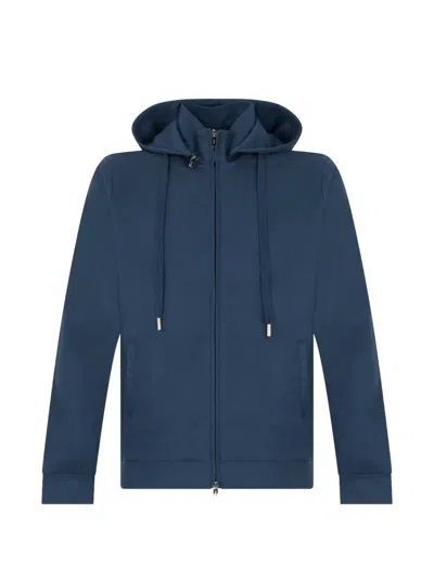 Fedeli Zip-up Cashmere Hoodie In Blue