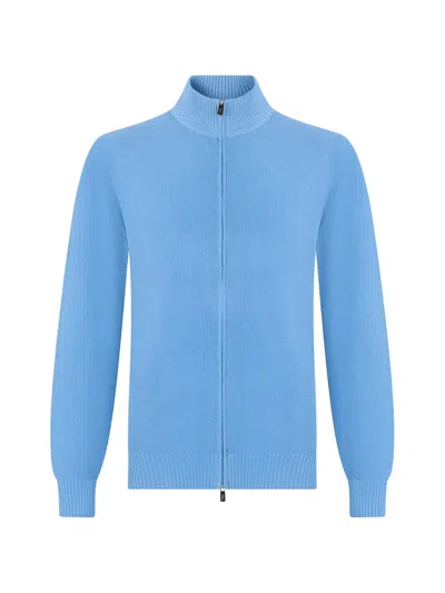 Fedeli Zip-up High-neck Cardigan In Blue