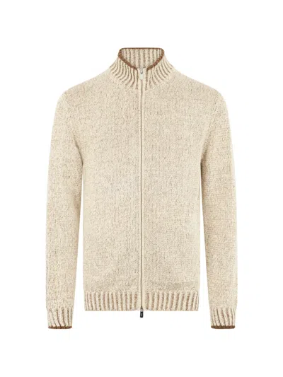 Fedeli Zip-up High-neck Cardigan In Neutral