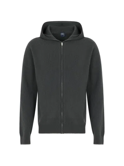 Fedeli Zip-up Hooded Cardigan In Gray