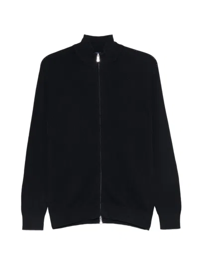 Fedeli Zip-up Ribbed Cardigan In Black