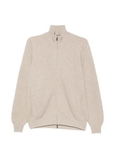 Fedeli Zip-up Waffle-knit Sweater In Purple