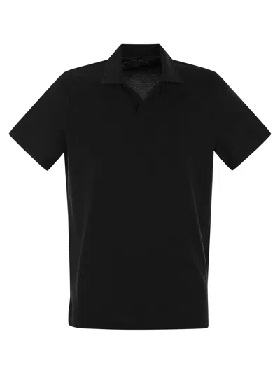 FEDELI FEDELI COTTON POLO SHIRT WITH OPEN COLLAR
