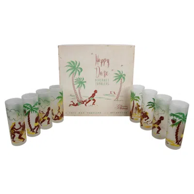 Pre-owned Federal Glass Vintage 1950s  "happy Daze" Frosted Tumbler Set With Original Box In Gray