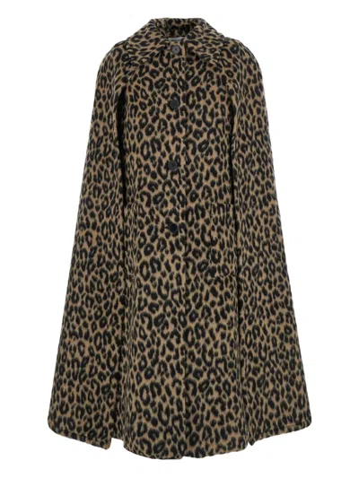 Federica Bombaci Leopard-print Buttoned Cape In Brown