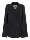 Federica Bonifaci Black Double-breasted Coat With Peak Revers And All Over Stripes Motif In Fabric Woman In Black