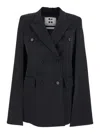 Federica Bonifaci Black Double-breasted Coat With Peak Revers And All Over Stripes Motif In Fabric Woman