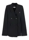 Federica Bonifaci Black Double-breasted Coat With Peak Revers And All Over Stripes Motif In Fabric Woman In Black