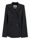 Federica Bonifaci Black Double-breasted Coat With Peak Revers And All Over Stripes Motif In Fabric Woman In Black