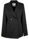 Federica Bonifaci Black Double-breasted Coat With Peak Revers And All Over Stripes Motif In Fabric Woman