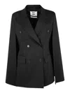 Federica Bonifaci Black Double-breasted Coat With Peak Revers And All Over Stripes Motif In Fabric Woman In Black