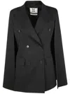 Federica Bonifaci Black Double-breasted Coat With Peak Revers And All Over Stripes Motif In Fabric Woman In Black