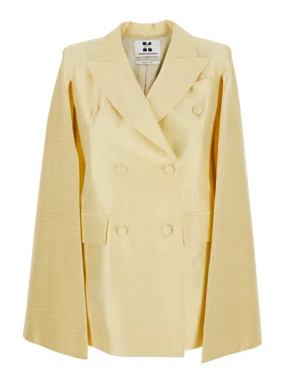 Federica Bonifaci Double-breasted Cape Jacket With Subtle Sheen In Beige
