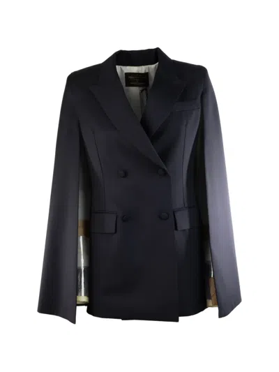 Federica Bonifaci Double-breasted Cape Jacket In Blue