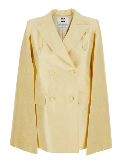 FEDERICA BONIFACI BEIGE DOUBLE-BREASTED JACKET WITH PEAK REVERS AND LONG WIDE SLEEVES IN SILK WOMAN