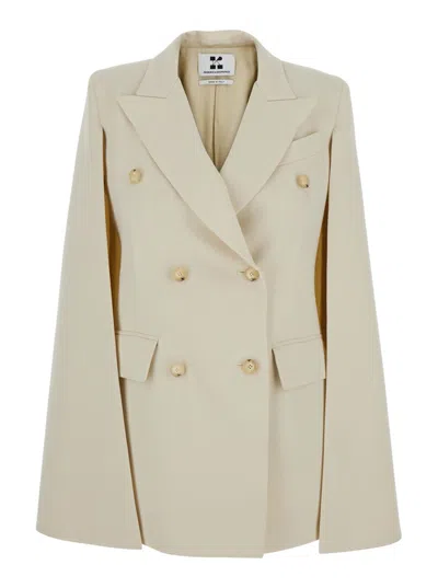 FEDERICA BONIFACI WHITE DOUBLE-BREASTED COAT WITH PEAK REVERS IN FABRIC WOMAN