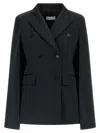 Federica Bonifaci Black Double-breasted Coat With Peak Revers And All Over Stripes Motif In Fabric Woman In Black