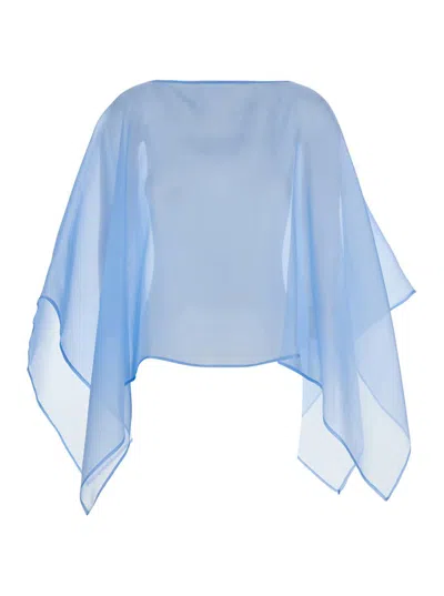 Federica Bonifaci Light-blue Cape With Long Wide Sleeves And Finishes On The Edges In Silk Woman