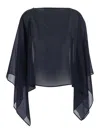 Federica Bonifaci Midnight Blue Cape With Long Wide Sleeves And Finishes On The Edges In Silk Woman In Blue