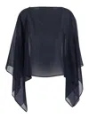 Federica Bonifaci Midnight Blue Cape With Long Wide Sleeves And Finishes On The Edges In Silk Woman In Blue