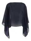 Federica Bonifaci Midnight Blue Cape With Long Wide Sleeves And Finishes On The Edges In Silk Woman In Blue