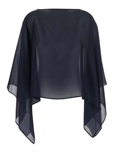 Federica Bonifaci Midnight Blue Cape With Long Wide Sleeves And Finishes On The Edges In Silk Woman