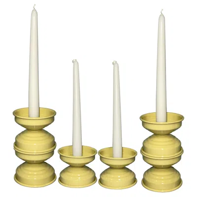 Pre-owned Federica Paoli Art Deco Butter Yellow Candle Holders, Italian Contemporary Design, Set Of 8