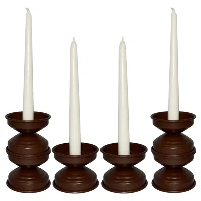 Pre-owned Federica Paoli Art Deco Chocolate Brown Metal Candle Holders, Italian Minimal Design, Set Of 8