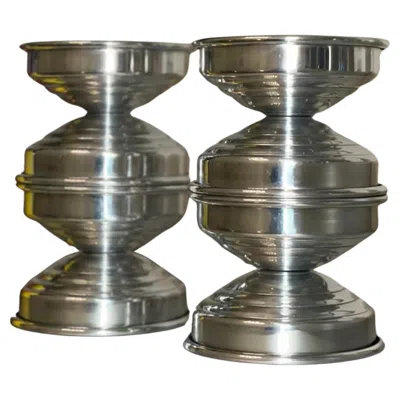 Pre-owned Federica Paoli Italian Metal Candlesticks, Contemporary Design - Set Of 6 Candleholder In Stock In Silver