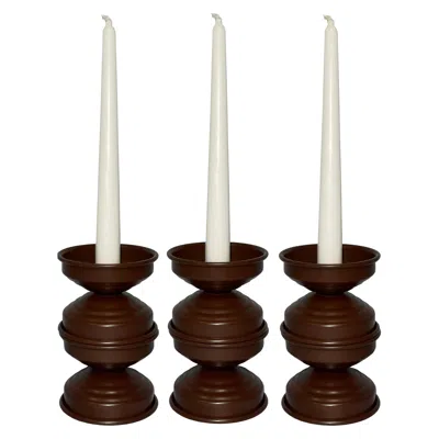 Pre-owned Federica Paoli Set Of 3 Handcrafted Matte Aluminum Candlesticks By  In Black