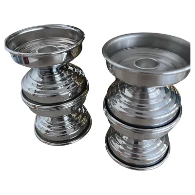 Pre-owned Federica Paoli Set Of 30 Polished Aluminum Candle Holders By , Italy In Silver