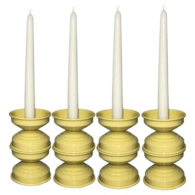 Pre-owned Federica Paoli Set Of 4 Art Deco Butter Yellow Candlesticks, Italian Contemporary Design