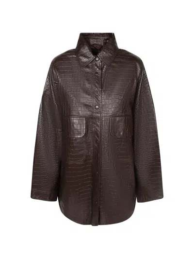 Federica Tosi 100% Coconut Print Leather Shirt Jacket In Brown