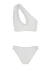 Shop Federica Tosi White One-shoulder Bikini With Tie Detail In Tech Fabric Stretch Woman