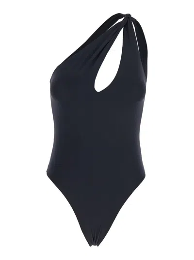Federica Tosi Black One-shoulder Swimsuit With Tie Detail