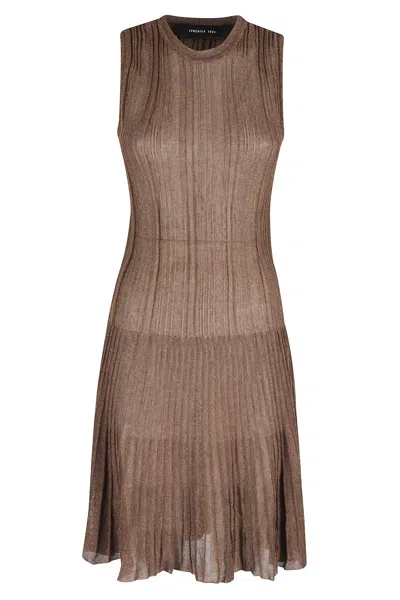 Federica Tosi Abito Corto Scollo Tondo Spalla Larga In Brown
